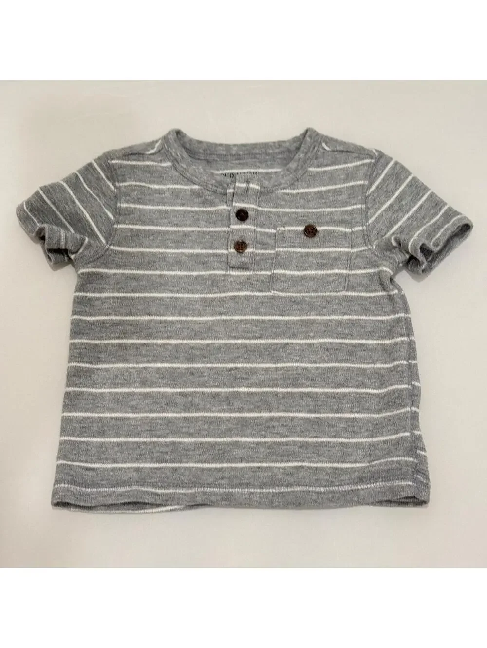 Old Navy Gray & White Striped Baby Boy Shirt and unbranded short outfit.